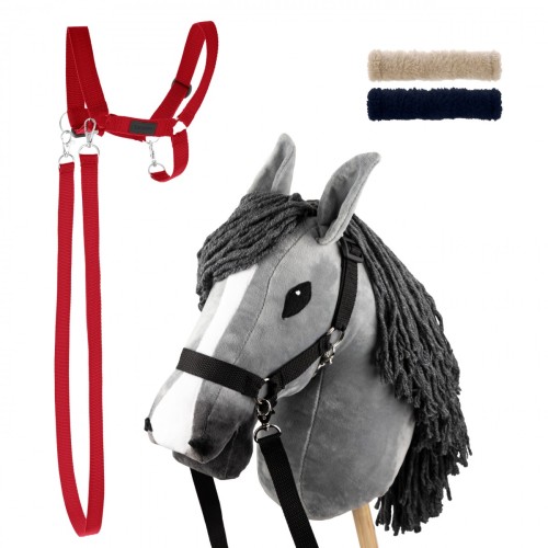 Zestaw Skippi - Hobby Horse szary i dodatkowy kantar - czerwony