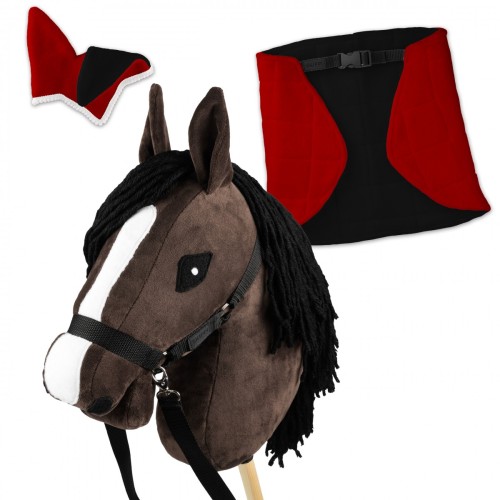 Zestaw Skippi - Hobby Horse Gniady - Derka i nauszniki - czerwona i czarna
