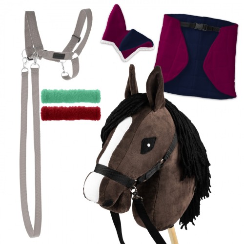 Zestaw Skippi - Hobby Horse Gniady - Derka fuksja i granat - Kantar szary