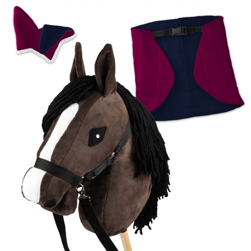 Zestaw Skippi - Hobby Horse Gniady - Derka i nauszniki - fuksja i granat