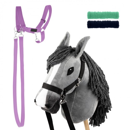 Zestaw Skippi - Hobby Horse Szary i dodatkowy Kantar - lawendowy