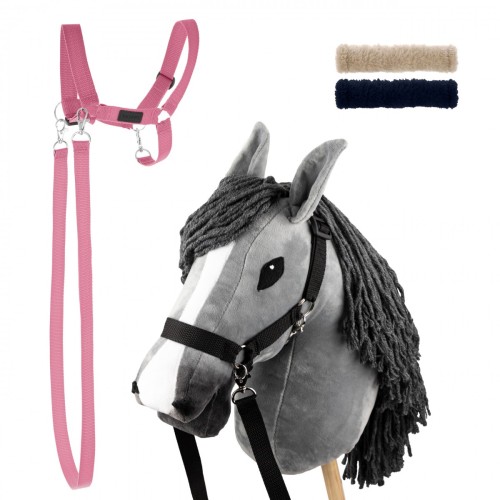 Zestaw Skippi - Hobby Horse Szary i dodatkowy Kantar - różowy