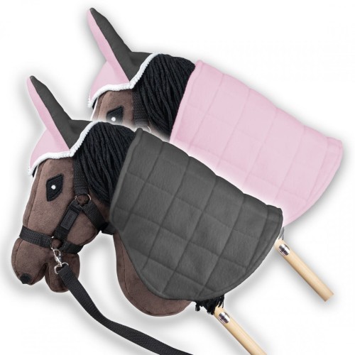 Derka dwustronna i nauszniki Skippi dla Hobby Horse - różowa i szara