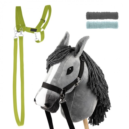 Zestaw Skippi - Hobby Horse szary i dodatkowy kantar - jasny zielony
