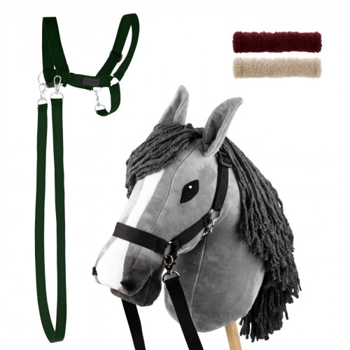 Zestaw Skippi - Hobby Horse szary i dodatkowy kantar - ciemny zielony