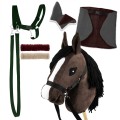 Zestaw Skippi - Hobby Horse Gniady - Derka szary i brąz - Kantar c-zielony