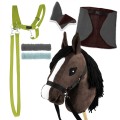 Zestaw Skippi - Hobby Horse Gniady - Derka szary i brąz - Kantar j-zielony