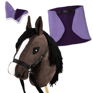 Zestaw Skippi - Hobby Horse Gniady - Derka i nauszniki - wrzos i śliwka