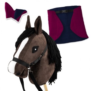 Zestaw Skippi - Hobby Horse Gniady - Derka i nauszniki - fuksja i granat