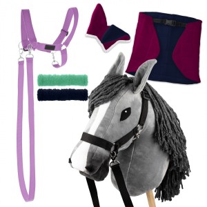 Zestaw Skippi - Hobby Horse Szary - Derka fuksja i granat - Kantar lawenda